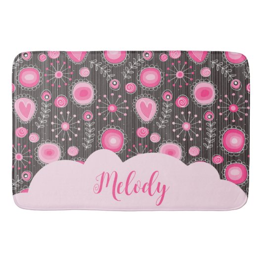 Whimsical roze grijze harten en bloemen bloemige n badmat (Voorkant)