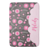 Whimsical roze grijze harten en bloemen bloemige n badmat (Voorkant Verticaal)
