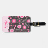 Whimsical roze grijze harten en bloemen bloemige n bagagelabel (Voorkant horizontaal)