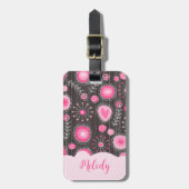 Whimsical roze grijze harten en bloemen bloemige n bagagelabel (Voorkant verticaal)