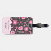 Whimsical roze grijze harten en bloemen bloemige n bagagelabel (Achterkant horizontaal)