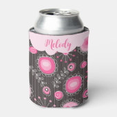 Whimsical roze grijze harten en bloemen bloemige n blikjeskoeler (Blikje Voorkant)