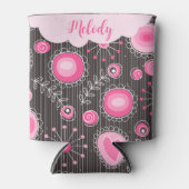 Whimsical roze grijze harten en bloemen bloemige n blikjeskoeler (Voorkant)