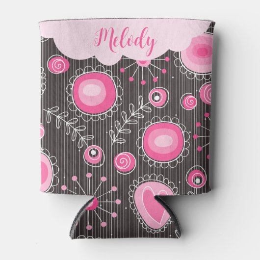 Whimsical roze grijze harten en bloemen bloemige n blikjeskoeler (Voorkant)