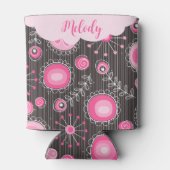 Whimsical roze grijze harten en bloemen bloemige n blikjeskoeler (Achterkant)