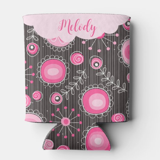 Whimsical roze grijze harten en bloemen bloemige n blikjeskoeler (Achterkant)