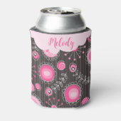 Whimsical roze grijze harten en bloemen bloemige n blikjeskoeler (Blikje Achterkant)