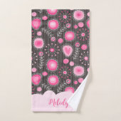 Whimsical roze grijze harten en bloemen bloemige n handdoek (Handdoek)
