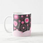 Whimsical roze grijze harten en bloemen bloemige n koffiemok (Links)