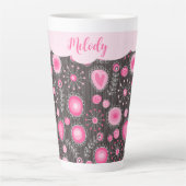 Whimsical roze grijze harten en bloemen bloemige n latte mok (Voorkant)