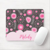 Whimsical roze grijze harten en bloemen bloemige n muismat (Met muis)