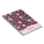 Whimsical roze grijze harten en bloemen bloemige n notitieboek (Rechterzijde)