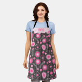 Whimsical roze grijze harten en bloemen bloemige n schort (Gedragen)