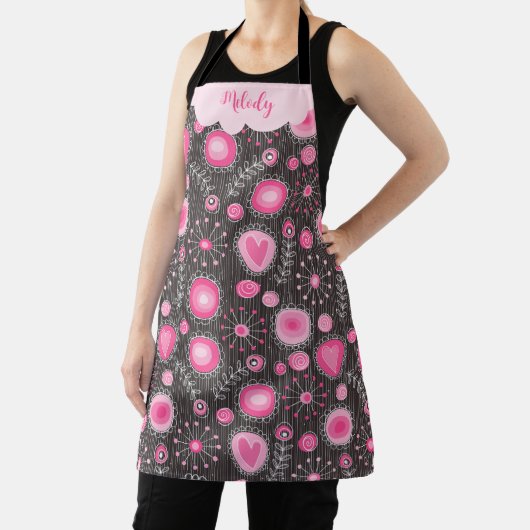 Whimsical roze grijze harten en bloemen bloemige n schort (Insitu)