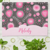 Whimsical roze grijze harten en bloemen bloemige n theedoek (Gevouwen)