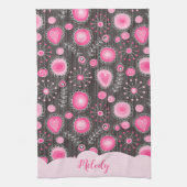 Whimsical roze grijze harten en bloemen bloemige n theedoek (Verticaal)
