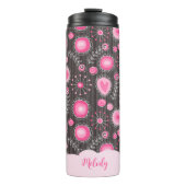 Whimsical roze grijze harten en bloemen bloemige n thermosbeker (Voorkant)