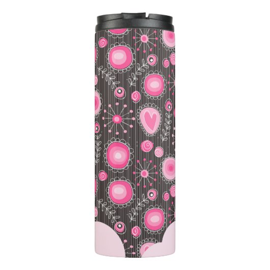 Whimsical roze grijze harten en bloemen bloemige n thermosbeker (Achterkant)