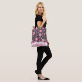 Whimsical roze grijze harten en bloemen bloemige n tote bag (Op model)