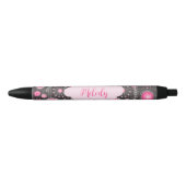 Whimsical roze grijze harten en bloemen bloemige n zwarte inkt pen (Voorkant)