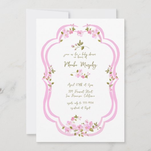 Whimsical roze groen geschilderd bloemig Baby show Kaart (Voorkant)