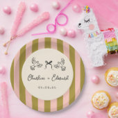 Whimsical roze groen gestreepte krabbelbruiloft papieren bordje (Feest)