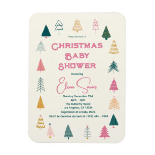 Whimsical Roze & Groene Kerstboom Baby Shower Magneet