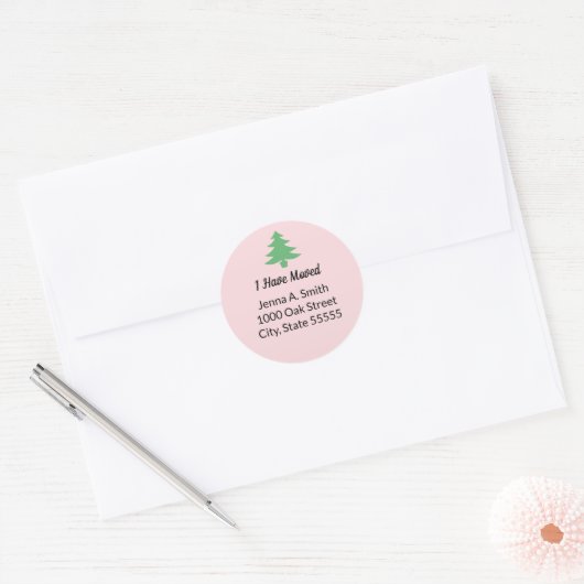 Whimsical roze groene kerstboom heb ik verplaatst ronde sticker (Envelop)