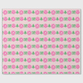 Whimsical Roze & Groene Kerstboom Holly Krans Cadeaupapier (Vlak)