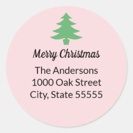 Whimsical Roze Groene Kerstboom Retouradres Ronde Sticker