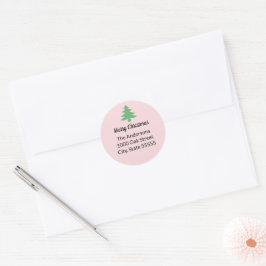 Whimsical Roze Groene Kerstboom Retouradres Ronde Sticker