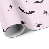 Whimsical Roze Halloween Vleermuizen, Spinnen & Bo Cadeaupapier (Rol Hoek)