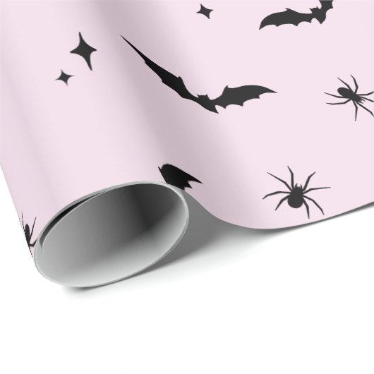 Whimsical Roze Halloween Vleermuizen, Spinnen & Bo Cadeaupapier (Rol Hoek)