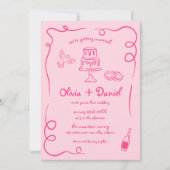 Whimsical Roze Hand getekend  Franse bruiloft Kaart (Voorkant)