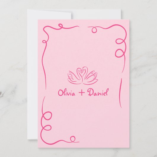 Whimsical Roze Hand getekend  Franse bruiloft Kaart (Achterkant)