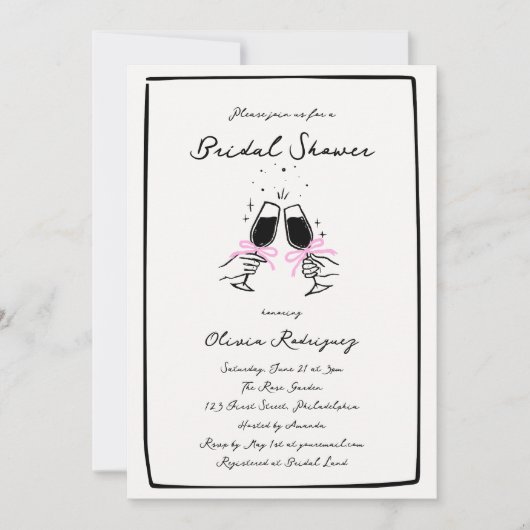 Whimsical Roze Hand Getrokken Boog Glas Wedding Kaart (Voorkant)