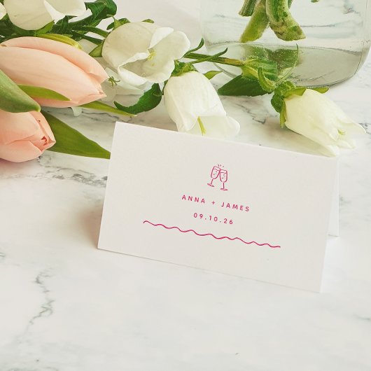 Whimsical Roze Hand Getrokken Bruiloft Plaatskaartje