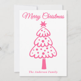 Whimsical Roze Hand getrokken kerstboom Feestdagenkaart