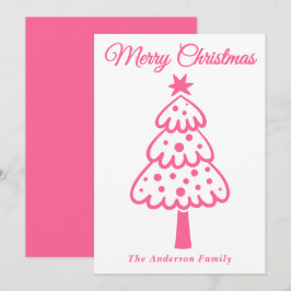 Whimsical Roze Hand getrokken kerstboom Feestdagenkaart