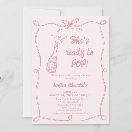 Whimsical Roze Hand getrokken klaar om Pop Baby sh Kaart (Voorkant)