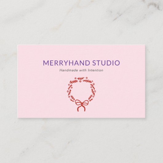 Whimsical Roze Hand getrokken Krans Kerstmis Visitekaartje (Achterkant)