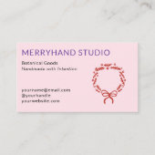 Whimsical Roze Hand getrokken Krans Kerstmis Visitekaartje (Voorkant)