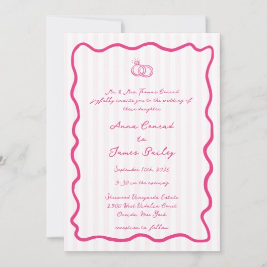 Whimsical roze handgeschreven bruiloft kaart (Voorkant)