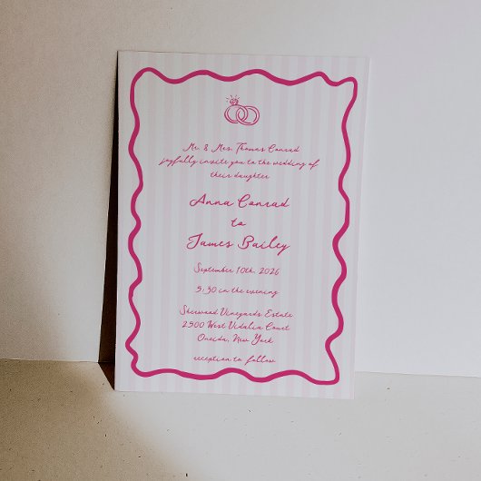 Whimsical roze handgeschreven bruiloft kaart