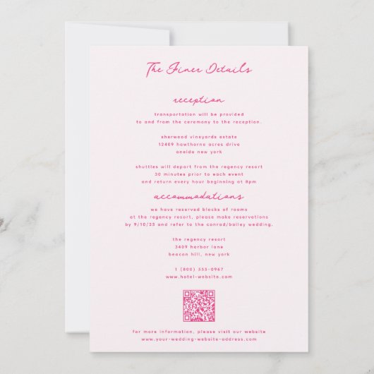 Whimsical roze handgeschreven bruiloft kaart (Achterkant)