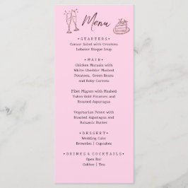 Whimsical Roze Handgetekende Geïllustreerde Trouw Menu