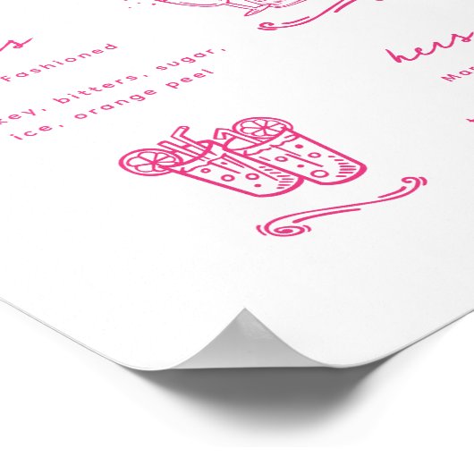 Whimsical roze handtekening Drink bruiloft Poster (Hoek)