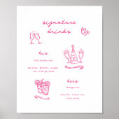 Whimsical roze handtekening Drink bruiloft Poster (Voorkant)