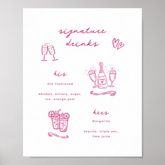 Whimsical roze handtekening Drink bruiloft Poster (Voorkant)