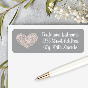 Whimsical Roze Hart Grijs Trouwadres Etiket